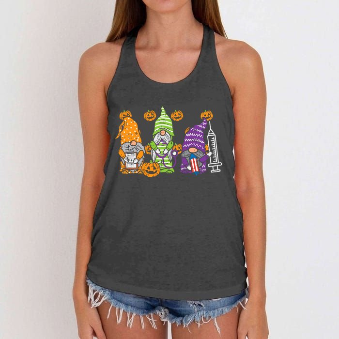 3 Halloween Gnome Nurses Funny Costume Nursing Women's Knotted Racerback Tank