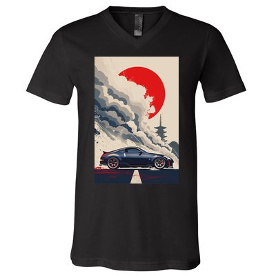 350 Jdm Race Car Scene Z33 Tuning Drift Import V-Neck T-Shirt