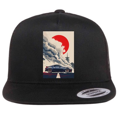 350 Jdm Race Car Scene Z33 Tuning Drift Import Flat Bill Trucker Hat