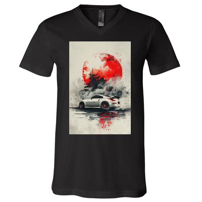 350 Jdm Race Car Scene Z33 Tuning Drift Import V-Neck T-Shirt