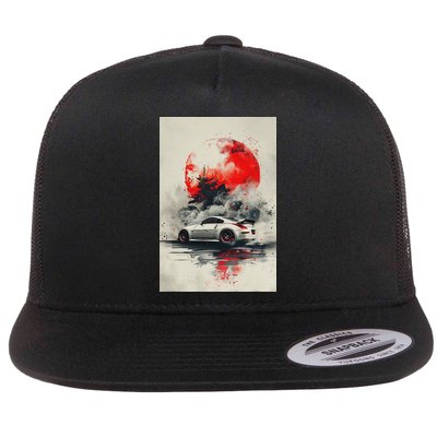 350 Jdm Race Car Scene Z33 Tuning Drift Import Flat Bill Trucker Hat