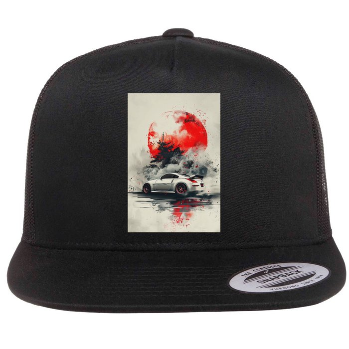 350 Jdm Race Car Scene Z33 Tuning Drift Import Flat Bill Trucker Hat