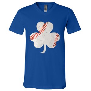 3 Leaf Clover Baseball St Patricks Day Catcher Shamrock Gift V-Neck T-Shirt