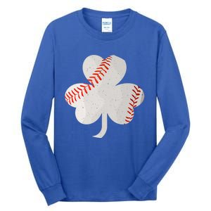 3 Leaf Clover Baseball St Patricks Day Catcher Shamrock Gift Tall Long Sleeve T-Shirt