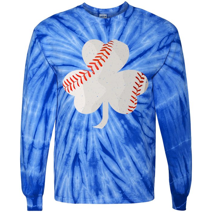 3 Leaf Clover Baseball St Patricks Day Catcher Shamrock Gift Tie-Dye Long Sleeve Shirt