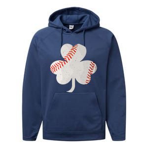 3 Leaf Clover Baseball St Patricks Day Catcher Shamrock Gift Performance Fleece Hoodie