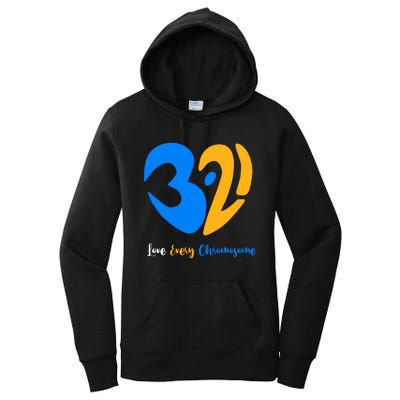 321 Love Every Chromosome T21 Down Syndrome Awareness Yellow Blue Ribbon Women's Pullover Hoodie