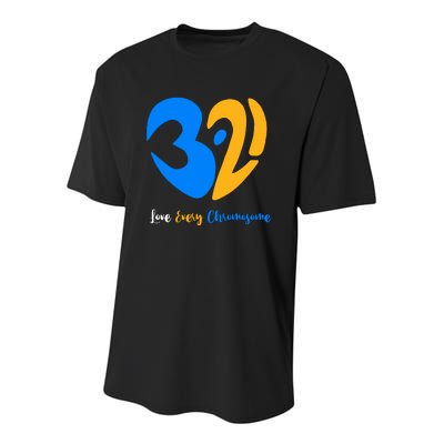 321 Love Every Chromosome T21 Down Syndrome Awareness Yellow Blue Ribbon Youth Performance Sprint T-Shirt