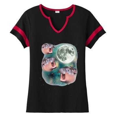 3 Moondeng Baby Hippo Meme Funny Cute Hippopotamus Animal Gift Ladies Halftime Notch Neck Tee