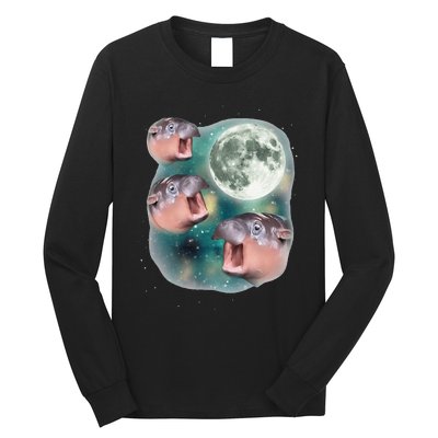 3 Moondeng Baby Hippo Meme Funny Cute Hippopotamus Animal Gift Long Sleeve Shirt