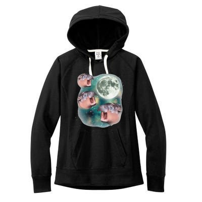 3 Moondeng Baby Hippo Meme Funny Cute Hippopotamus Animal Gift Women's Fleece Hoodie