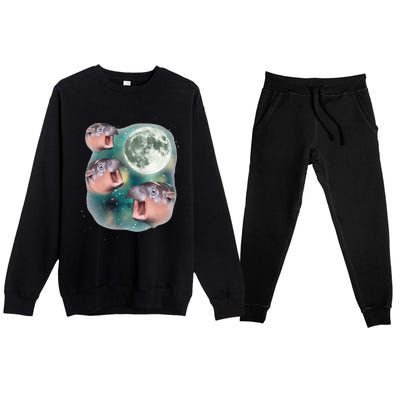 3 Moondeng Baby Hippo Meme Funny Cute Hippopotamus Animal Gift Premium Crewneck Sweatsuit Set