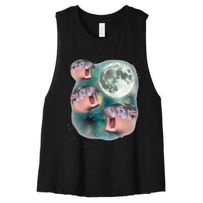 3 Moondeng Baby Hippo Meme Funny Cute Hippopotamus Animal Gift Women's Racerback Cropped Tank