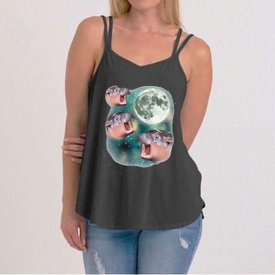 3 Moondeng Baby Hippo Meme Funny Cute Hippopotamus Animal Gift Women's Strappy Tank