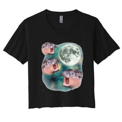 3 Moondeng Baby Hippo Meme Funny Cute Hippopotamus Animal Gift Women's Crop Top Tee