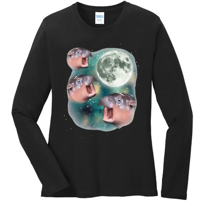 3 Moondeng Baby Hippo Meme Funny Cute Hippopotamus Animal Gift Ladies Long Sleeve Shirt