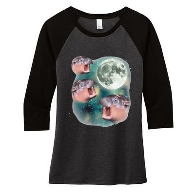 3 Moondeng Baby Hippo Meme Funny Cute Hippopotamus Animal Gift Women's Tri-Blend 3/4-Sleeve Raglan Shirt