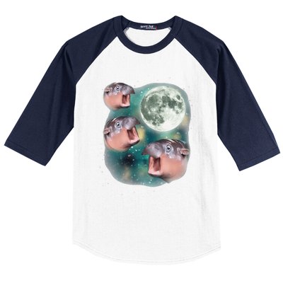 3 Moondeng Baby Hippo Meme Funny Cute Hippopotamus Animal Gift Baseball Sleeve Shirt