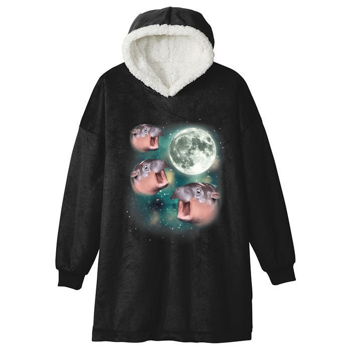 3 Moon Deng Baby Hippo Meme Funny Cute Hippopotamus Animal Hooded Wearable Blanket