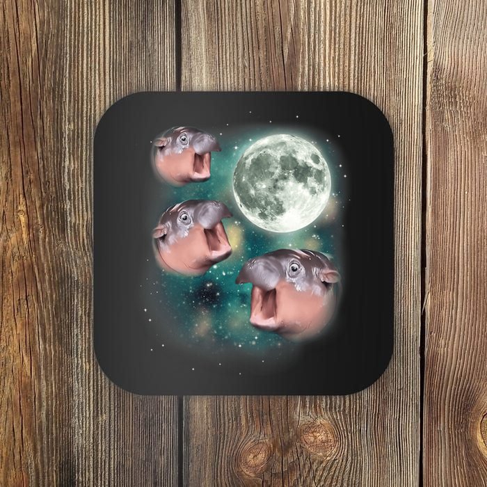 3 Moon Deng Baby Hippo Meme Funny Cute Hippopotamus Animal Coaster