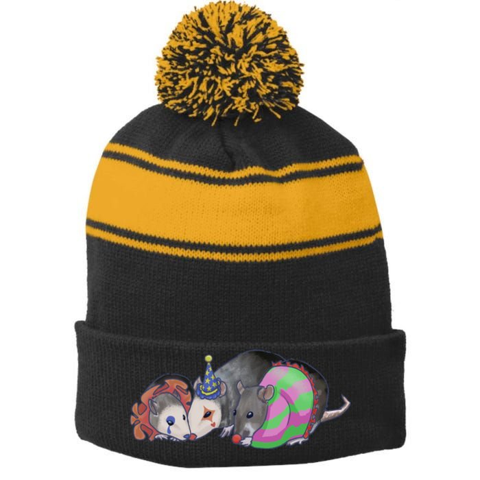 3 Mischievous Rat Stripe Pom Pom Beanie