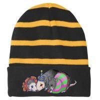 3 Mischievous Rat Striped Beanie with Solid Band