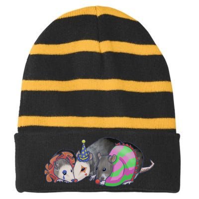 3 Mischievous Rat Striped Beanie with Solid Band