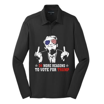 34 More Reasons To Vote For Trump Usa Flag 4th Of July Silk Touch Performance Long Sleeve Polo