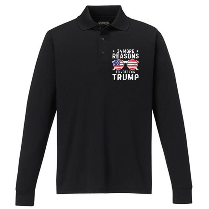 34 More Reasons To Vote For Trump Retro Trump 2024 Convicted Felon Performance Long Sleeve Polo