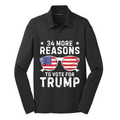 34 More Reasons To Vote For Trump Retro Trump 2024 Convicted Felon Silk Touch Performance Long Sleeve Polo