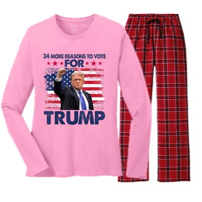 34 More Reasons To Vote For Trump Convicted Felon Trump 2024 Women's Long Sleeve Flannel Pajama Set 