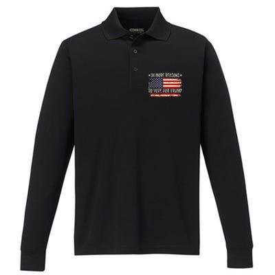 34 More Reasons To Vote For Trump Us Flag Convicted Felon Performance Long Sleeve Polo