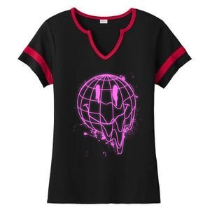 3D Melting Smiley Emoji Ladies Halftime Notch Neck Tee