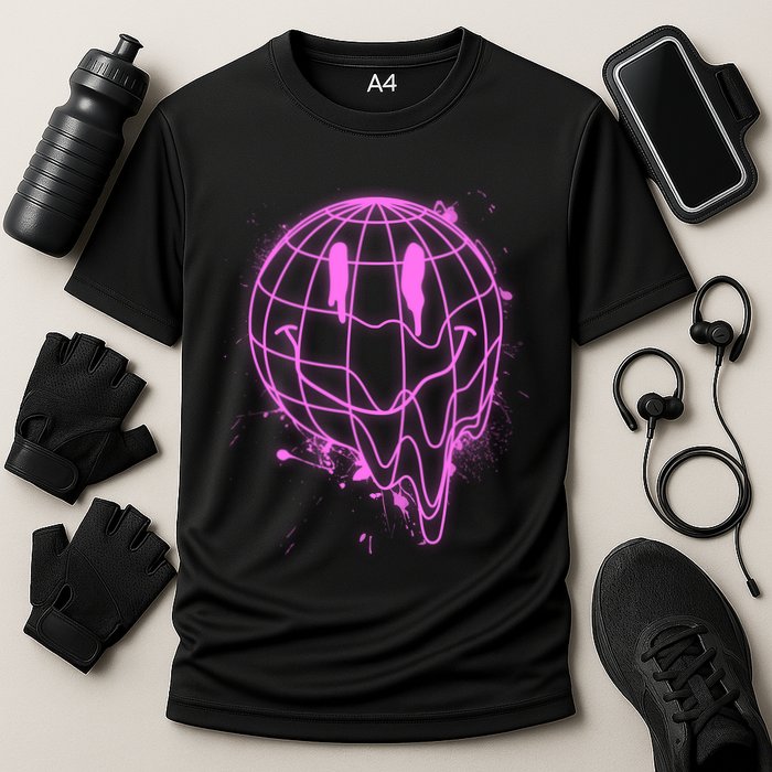 3D Melting Smiley Emoji Cooling Performance Crew T-Shirt