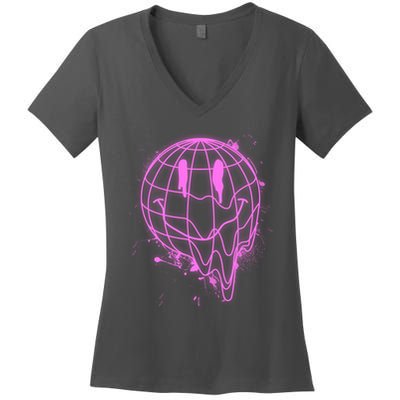 3D Melting Smiley Emoji Women's V-Neck T-Shirt