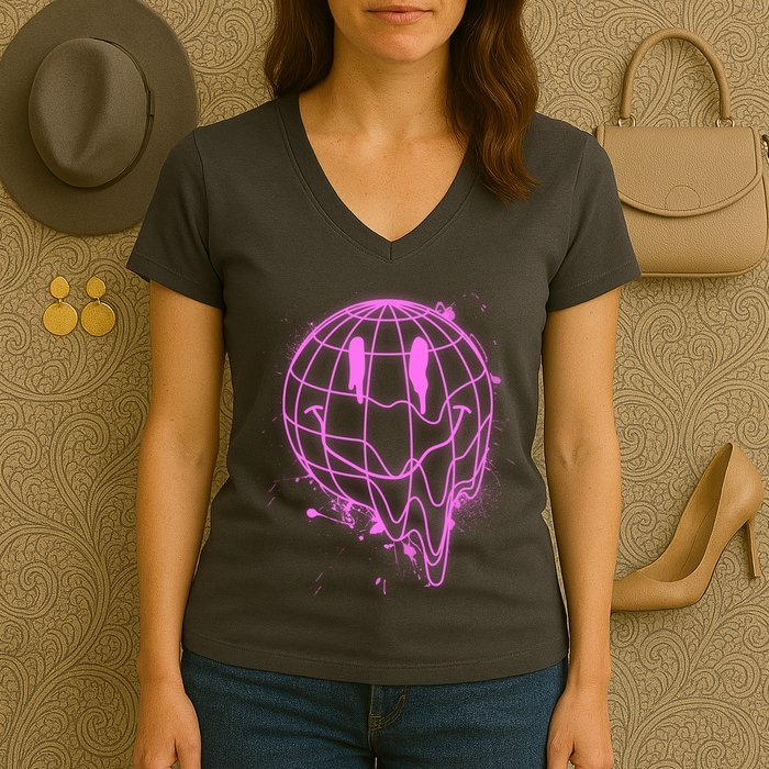 3D Melting Smiley Emoji Women's V-Neck T-Shirt