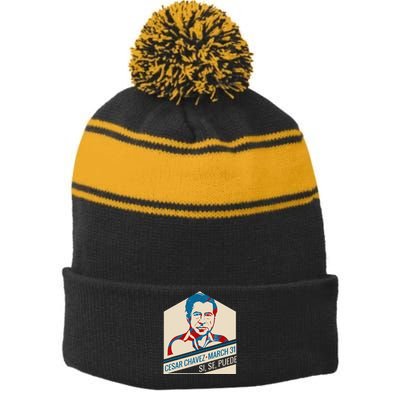 31 March Si Se Puede I Cesar Chavez Day Stripe Pom Pom Beanie