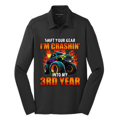 3rd Monster Truck Birthday Party Birthday Silk Touch Performance Long Sleeve Polo