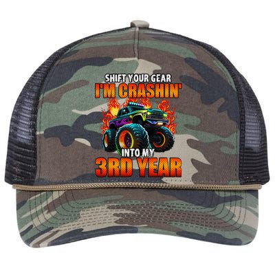 3rd Monster Truck Birthday Party Birthday Retro Rope Trucker Hat Cap