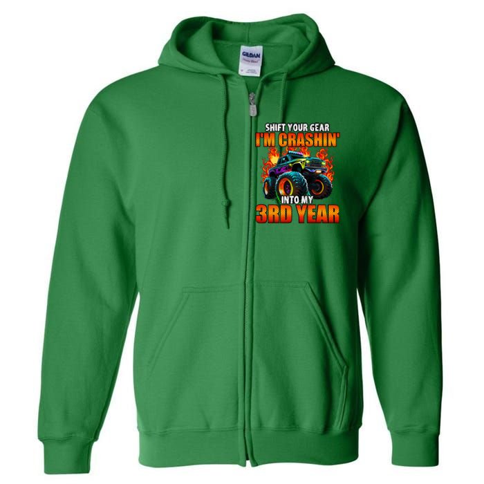 3rd Monster Truck Birthday Party Birthday Full Zip Hoodie