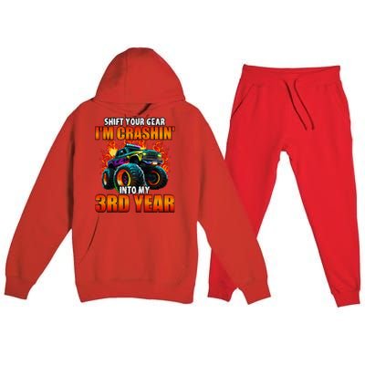 3rd Monster Truck Birthday Party Birthday Premium Hooded Sweatsuit Set