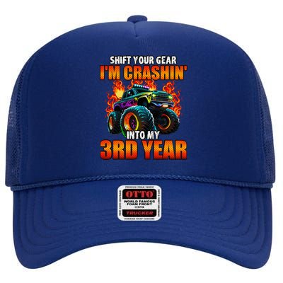 3rd Monster Truck Birthday Party Birthday High Crown Mesh Back Trucker Hat