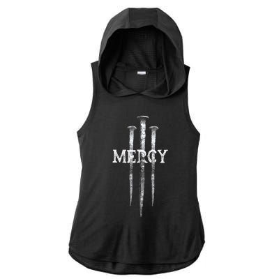 3 Nails Mercy Jesus S Christian Ladies PosiCharge Tri-Blend Wicking Draft Hoodie Tank