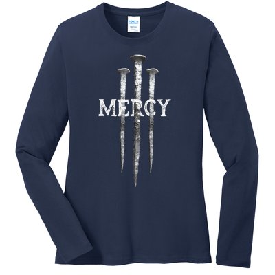 3 Nails Mercy Jesus S Christian Ladies Long Sleeve Shirt