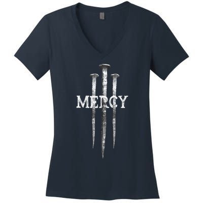 3 Nails Mercy Jesus S Christian Women's V-Neck T-Shirt