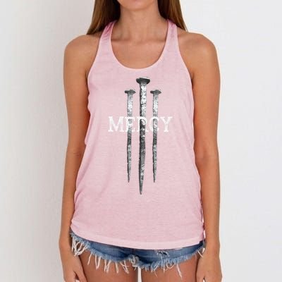 3 Nails Mercy Jesus S Christian Women's Knotted Racerback Tank