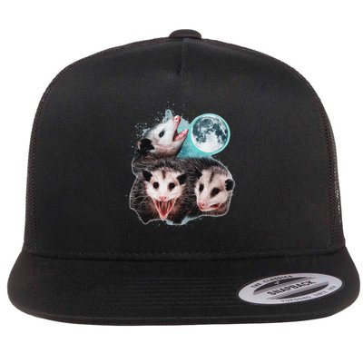 3 Opossum Moon Howling Opossum Head Funny Flat Bill Trucker Hat
