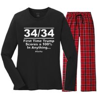 34 Out Of 34 First Time Trump Scores 100 Ny Trial Guilty Women's Long Sleeve Flannel Pajama Set 