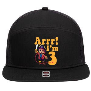 3rd Pirate Birthday Party Arrr IM 3 Three Years Old 7 Panel Mesh Trucker Snapback Hat