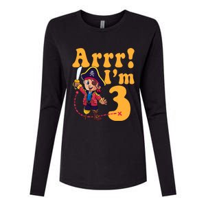 3rd Pirate Birthday Party Arrr IM 3 Three Years Old Womens Cotton Relaxed Long Sleeve T-Shirt